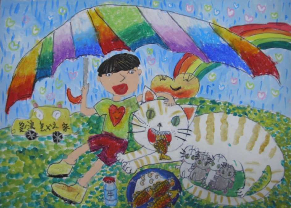 民國99年台南市動保處舉辦的動保繪畫比賽低年級第一名作品。台南市動保處/提供