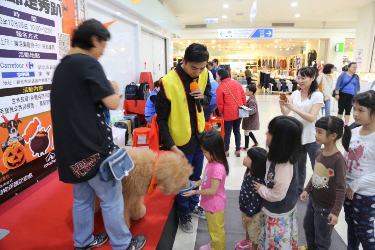 新北市「毛寶貝萬聖變裝趴」吸引許多家長帶著小朋友來和毛孩互動。劉凱/翻攝
