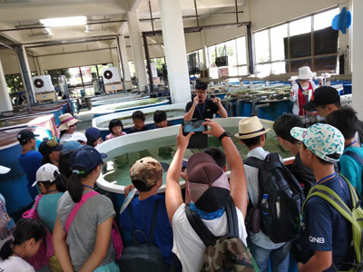 黃柏鈞向前來參觀的民眾介紹海生館。大葉大學/提供