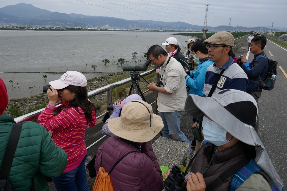 參與志工於蘆洲堤岸戶外研習。新北市水利局提供