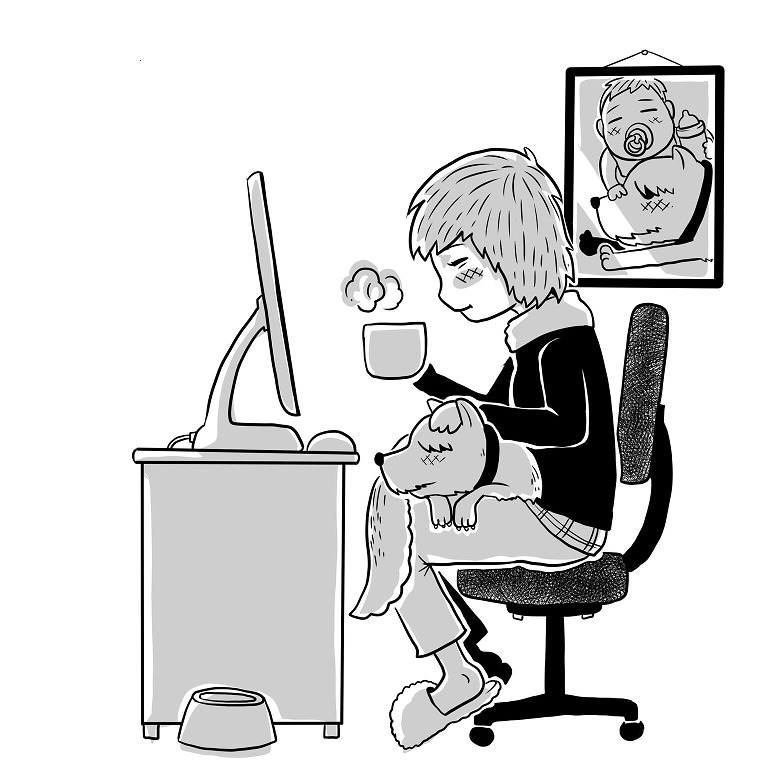 讓貓狗一起上班,可以給上班環境輕鬆很多。劉威良/提供 插圖繪畫 /米奇鰻