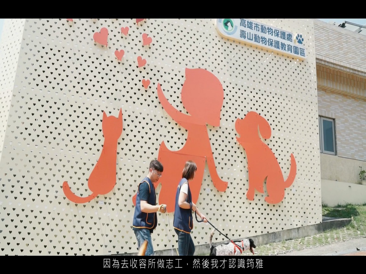 娜莎拔與娜莎麻拍攝志工服務帶狗散步。圖／婚錄加樂福團隊／娜莎連線授權提供，未經同意禁止任意翻攝拷貝。