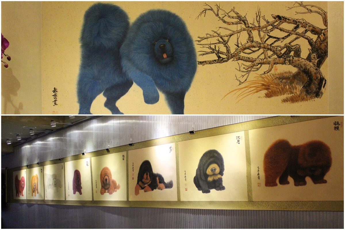 秦齊筆下的藏獒有一般藏獒畫作看不到的可愛面。　李娉婷/攝