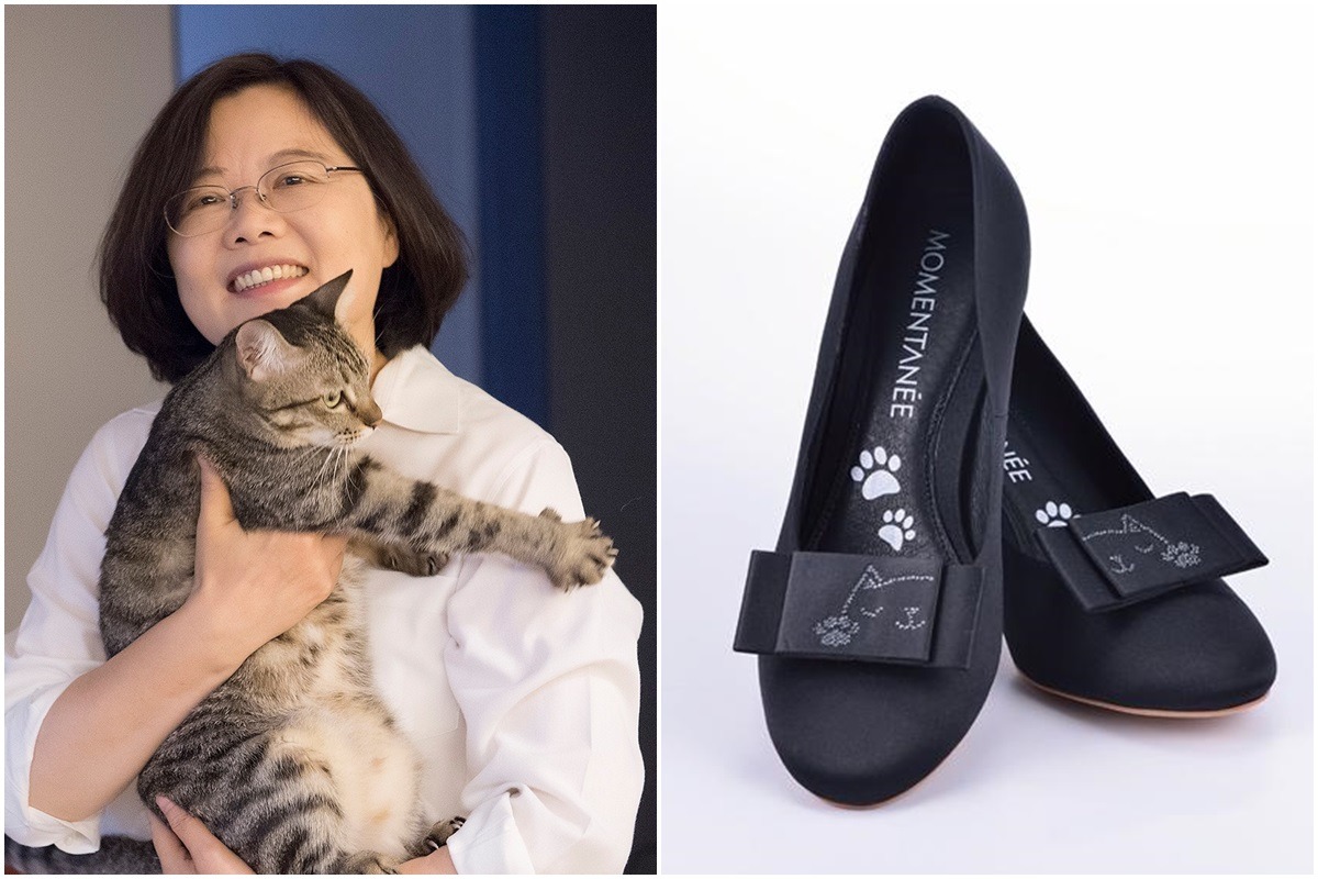 MOMENTANÉE表示，蔡想想是「First Cat」禮賓鞋的靈感來源。　(左)取自蔡英文臉書、(右)取自MOMENTANÉE網站
