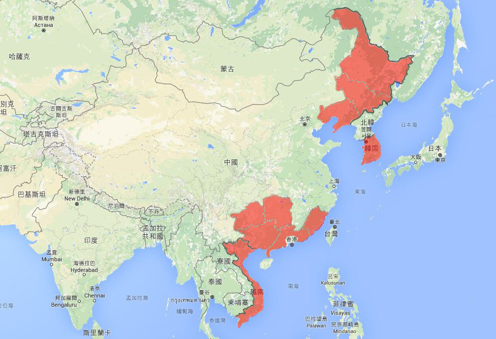 中國東北與南韓地緣相近，中國貴州、湖南、廣西、廣東、福建與越南地緣相近，都是會食用狗肉的地區。　李娉婷/製圖　