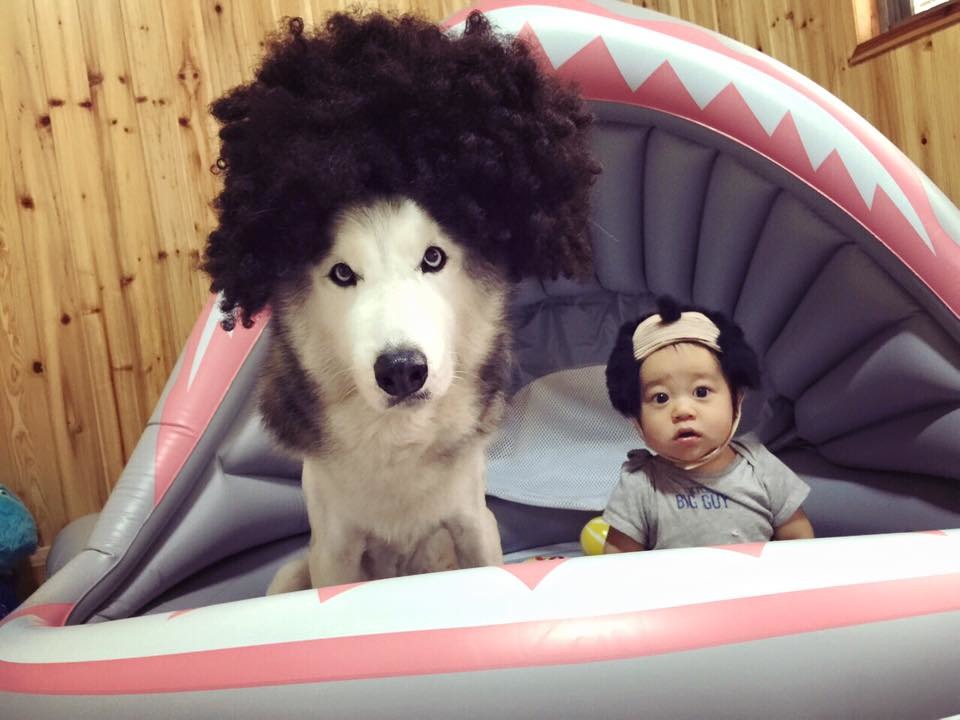 稍有閒暇時，Hero小硯媽媽會幫兩個孩子打扮，拍下逗趣照片。　取自我們是家人專頁