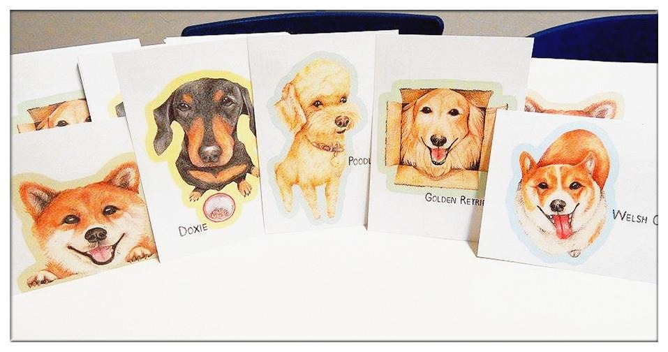 游思瑩家每月都會固定捐款給動保團體，日前她印製了第一批明信片義賣，將來她希望能將「100個狗兒故事」也用做公益用途。　游思瑩/提供