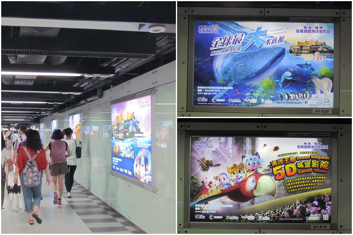 台北火車站地下街有多個中國海洋展演動物單位的廣告。　台灣動物社會研究會/提供