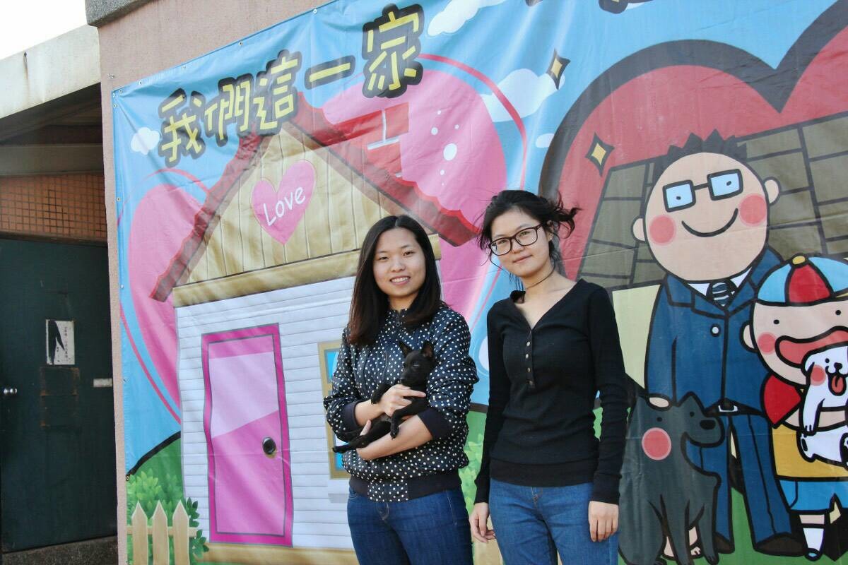 東海大學米克斯動物關懷社的同學先將小黑領出中途。 台中市動保處/提供