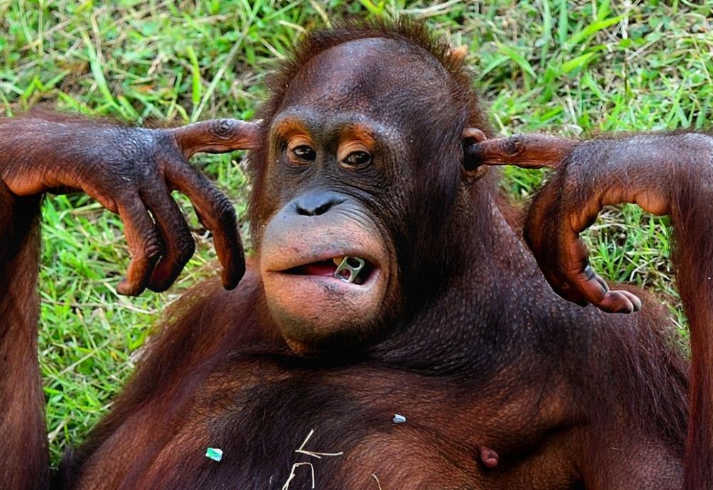 紅毛猩猩Orangutan一詞在馬來文中表示「森林裡的人」，牠們一直被視為聰明的動物。 取自網路