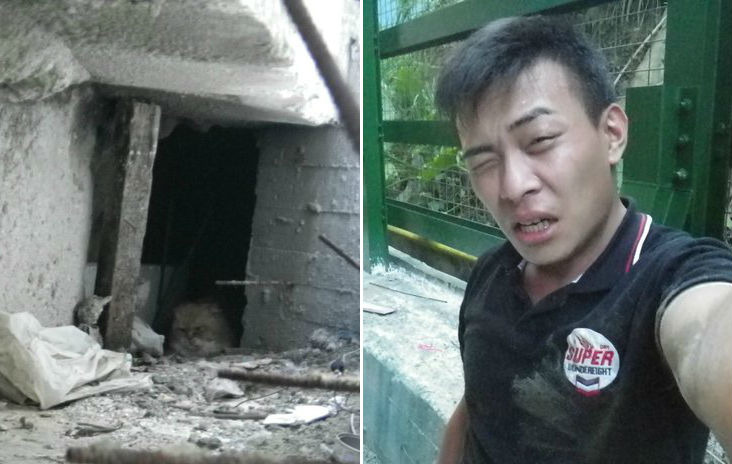 高晨鈞剛踏入動物救援第一年,救援受困水溝的貓咪,水溝內充滿沼氣,救援過程驚險。 取自財團法人流浪動物之家基金會臉書