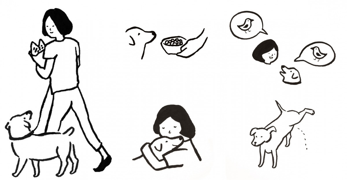 一日狗爸媽的各項工作，領養狗兒之後，這些工作可是要做到牠們終老喔！　小犬工作室/繪製，浪浪方舟/提供