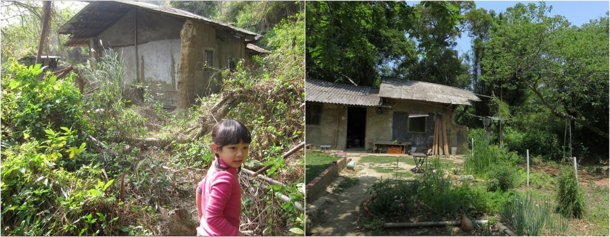 「把鼻，這間房子比龍貓那間還破欸！(圖左)」原本的三合院，倒掉只剩下一間，但李璟泓一家還是去住了。(圖右為整理增建後)