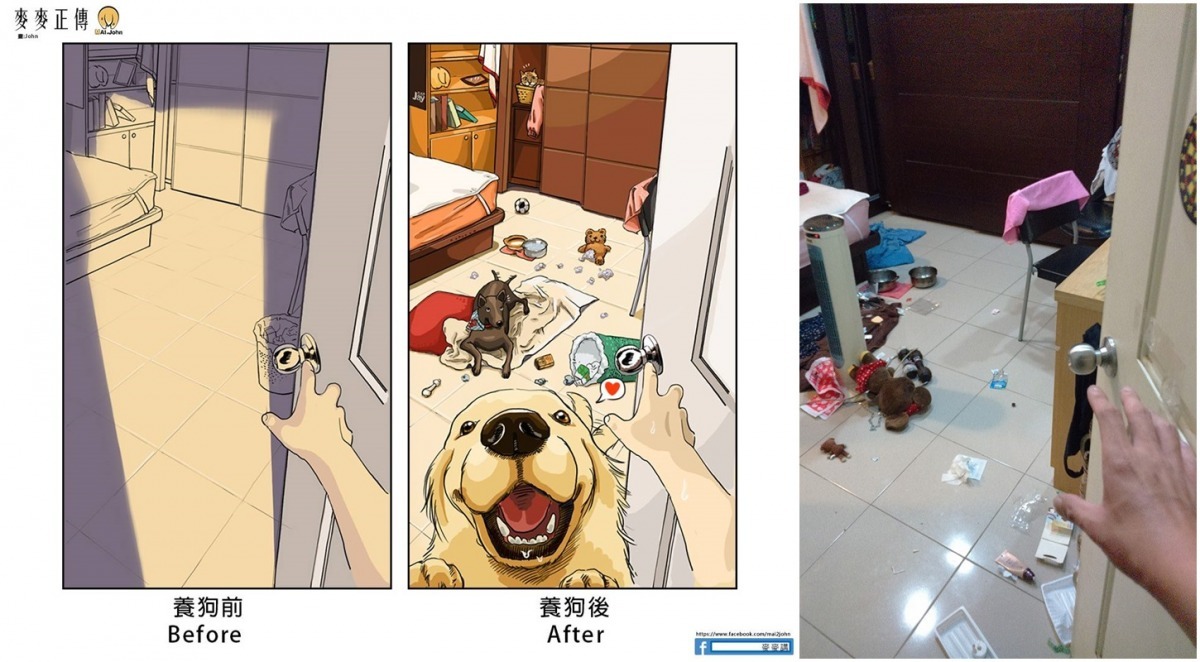 John對漫畫的背景相當考究，會以真實場景呈現，在畫了左圖半個多月後，近日再次經典重現！　取自麥麥講專頁