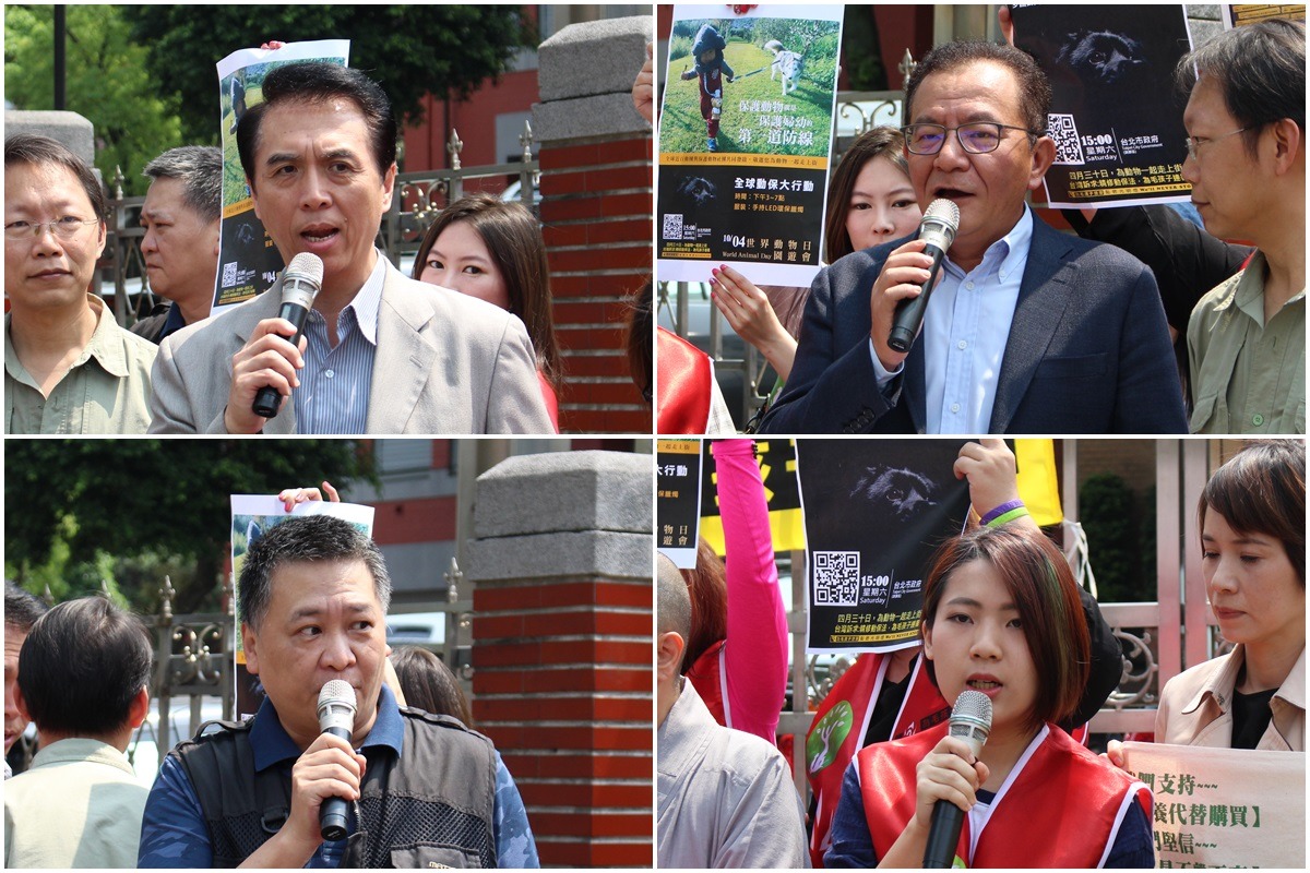 國民黨籍立委陳學聖(左上)、民進黨籍立委高志鵬(右上)、親民黨立院黨團副主任吳崑玉(左下)、草協聯盟發起人許巧芯(右下)來到記者會現場支持聯署。　李娉婷/攝