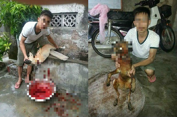 一名自稱在台中唸書的越南男子PO出屠狗照片，引發網友撻伐。  取自網路