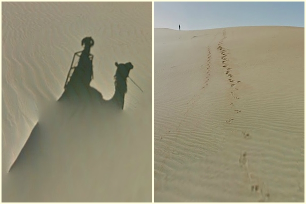 由拉菲拍攝的沙漠街景已經上線囉!可以看到拉菲的倒影和腳印。 取自Google街景