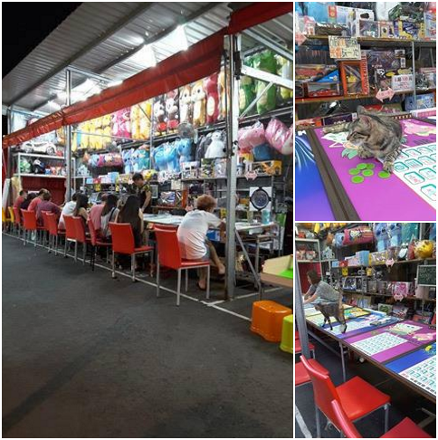 花花時而在攤位上巡視，時而坐鎮休息，玩遊戲的客人常滿座，牠也成了活生生的招財貓！瑭芯/攝