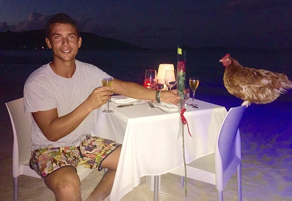 去年2月14日的情人節，這對人雞夥伴是這樣過的。   取自網路