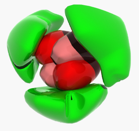 HemoAct概念圖，綠色外層是人類血清白蛋白，內部包覆的紅色物是血紅素。 取自《THE PAGE》