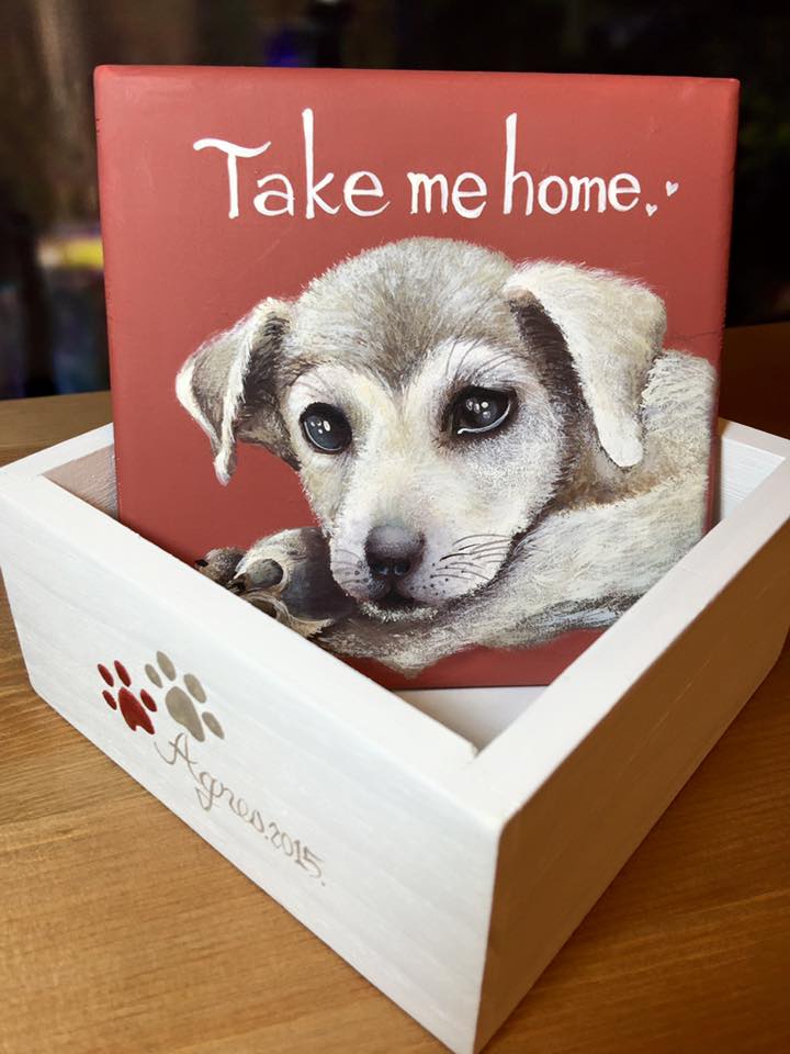 久未拾起畫筆的丸子，為了提高浪犬的認養率，開始為浪犬作畫。丸子/提供