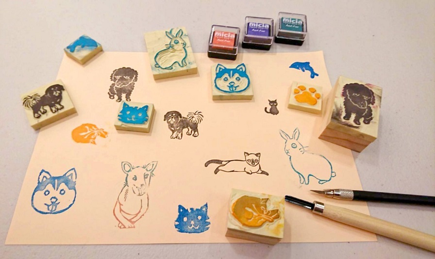 志工們的動物橡皮章作品集合。台中市動保處/提供