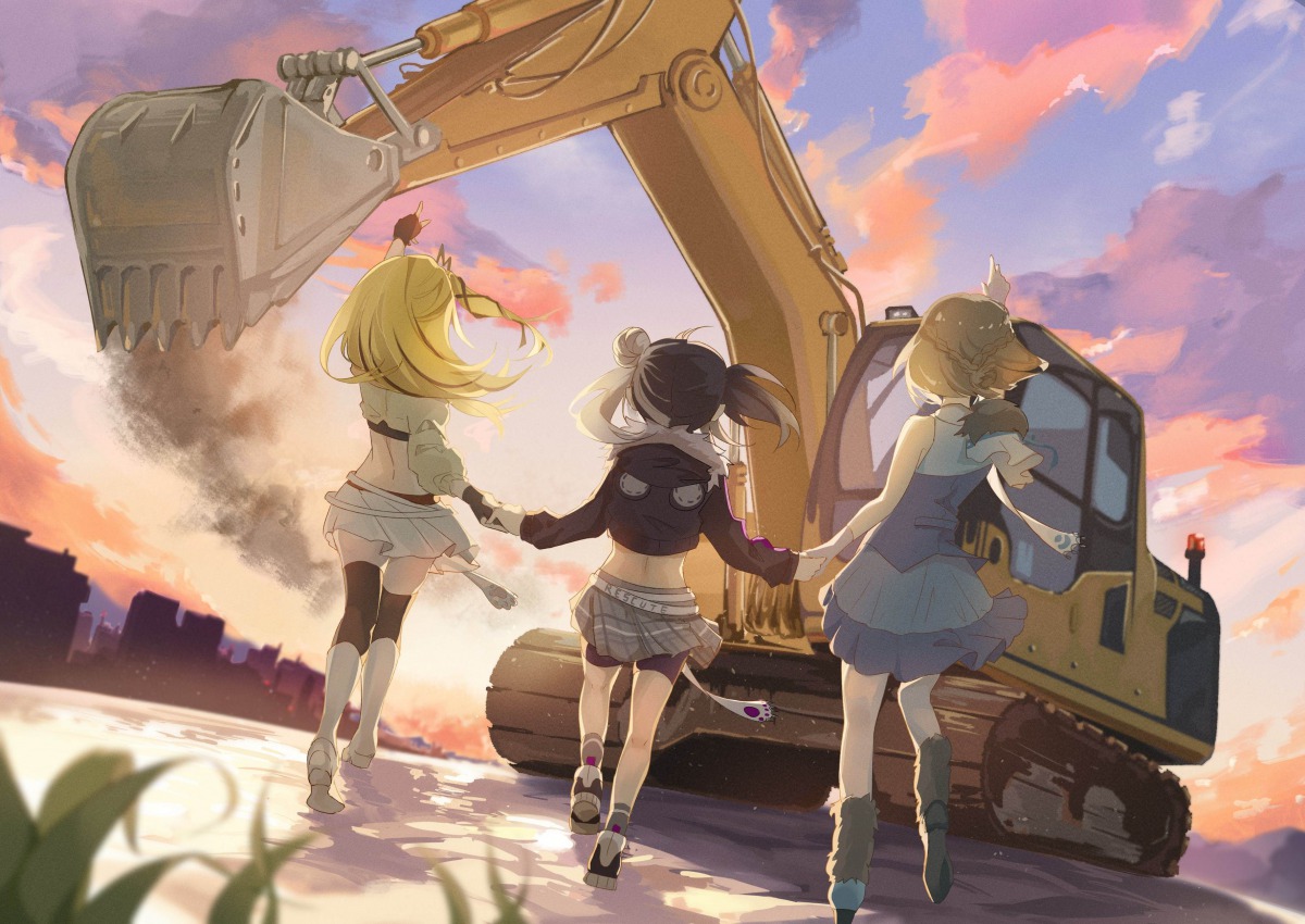 「瀕臨絕種團RESCUTE」希望透過小說、漫畫與插畫等二次元作品來推廣野生動物保育。圖為面對怪手的動物萌娘們，春魚工作室/提供