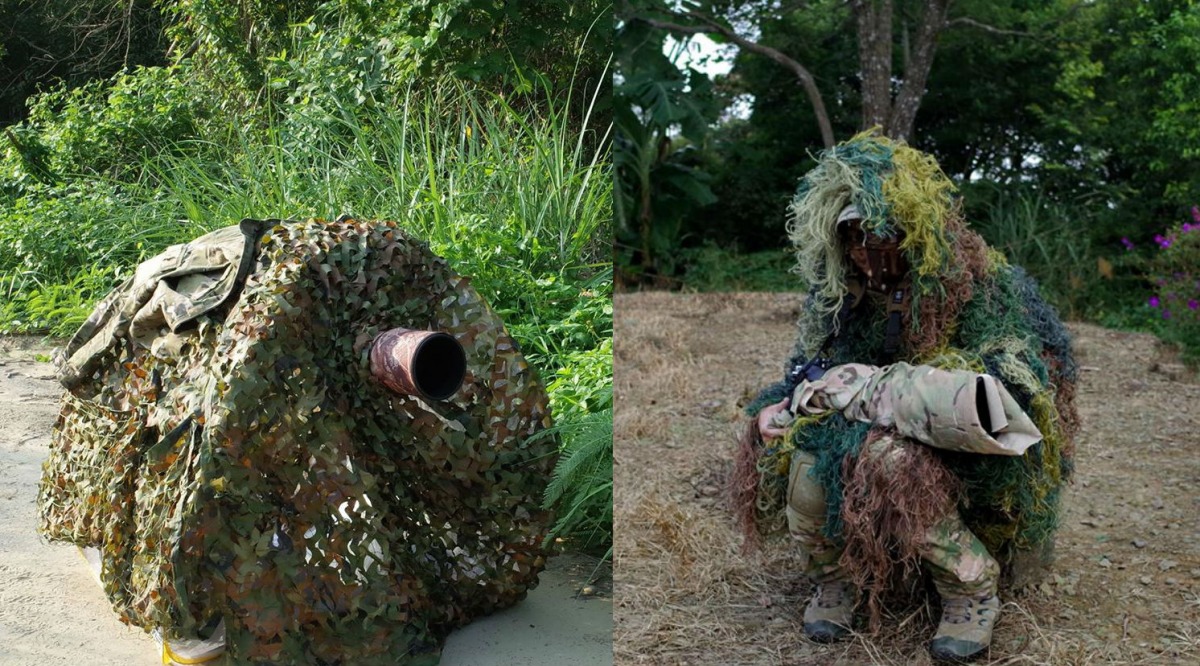 若是夠大的地點等待就放偽裝帳、空間狹窄則是穿吉利服隱藏。　王小明/提供