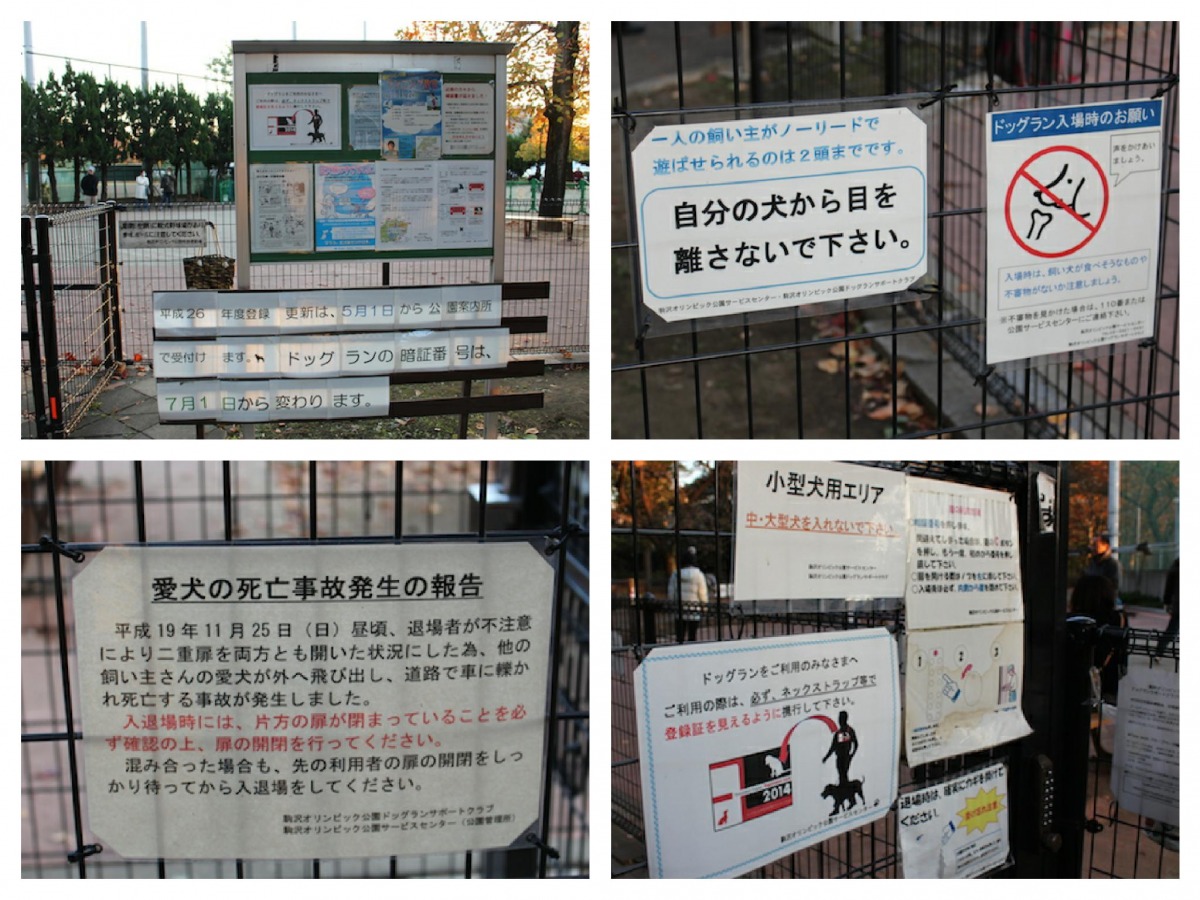 進入狗狗運動場前，公園管理處張貼了許多注意事項，像是不要讓寵物離開視線、確實關好門以免再次發生寵物跑到馬路傷亡的事件等等。   何宜/攝