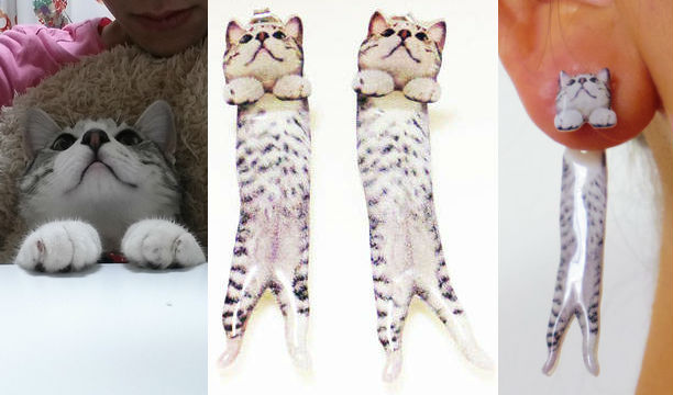 設計師收到照片後，發揮巧思做了長長長貓耳環！可愛又有創意。　取自Leo the Cat Gallery