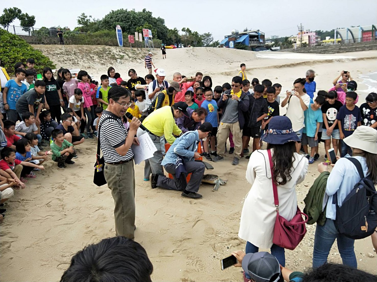 「阿貴」在250位民眾的見證下順利重返大海。 屏東縣政府/提供