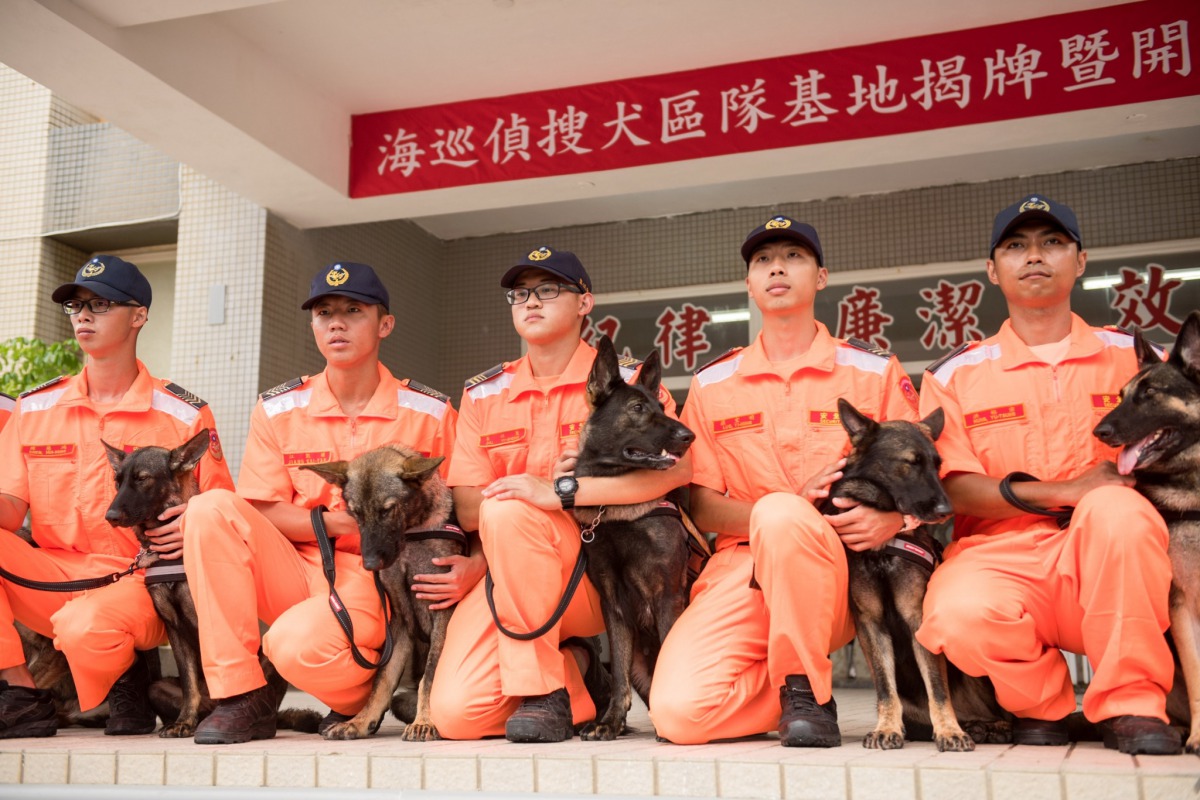 海巡署成立「海巡偵搜犬區隊」，將在重要的商港及漁港值勤進行檢疫、緝毒等工作。 桃園市政府/提供