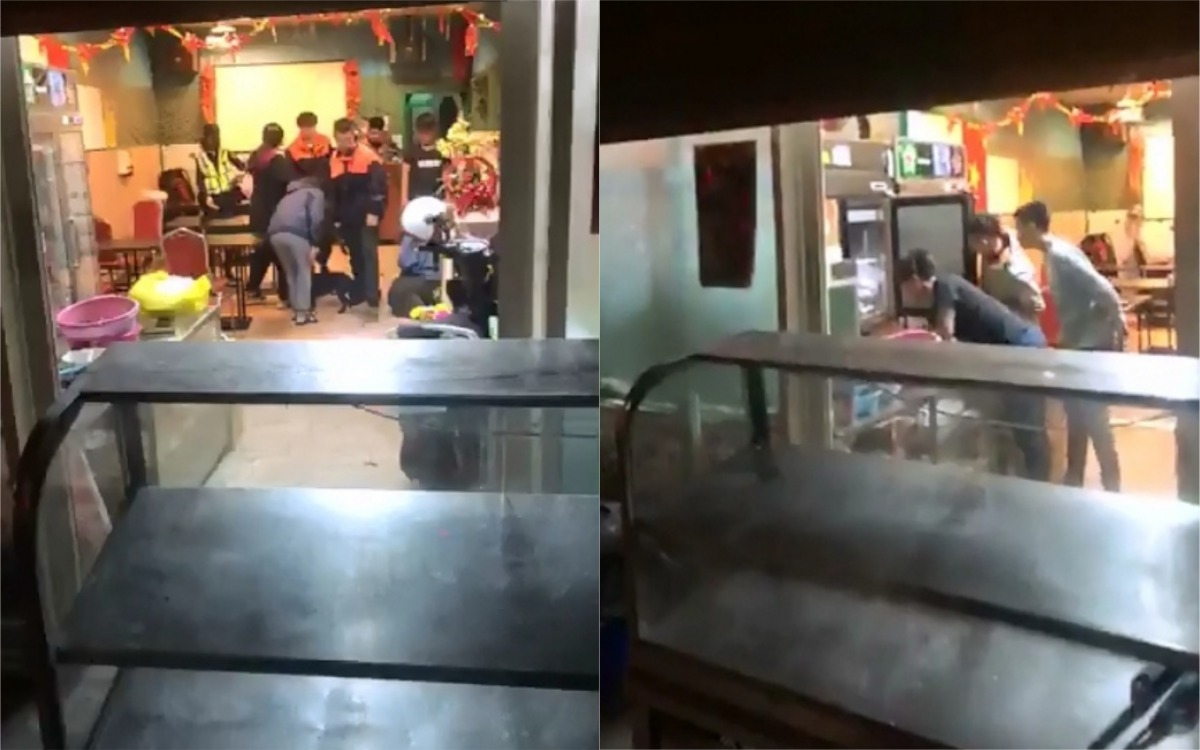 警消與動物防疫所人員到場救援(左)，並逐一搜索釐清店家是否有宰殺狗(右)。翻攝/虎尾人讚出來 