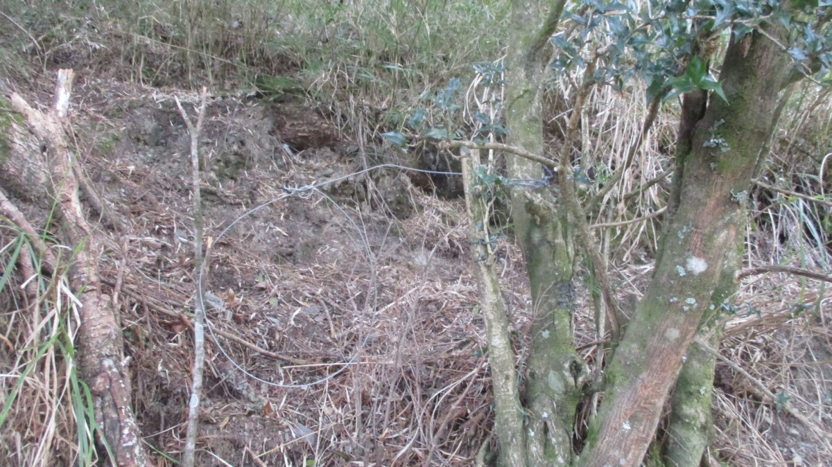 保七員警在雪霸山區發現由鋼索製成的陷阱。 保七總隊/提供