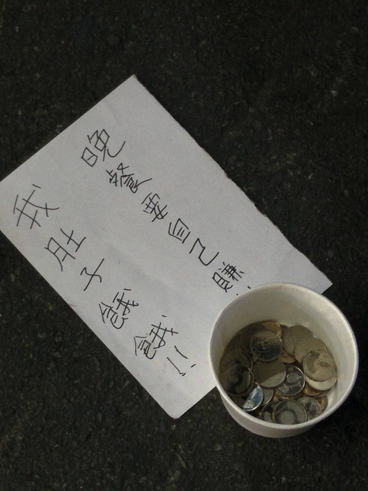 西施犬前方紙條寫上博取同情的話。取自/爆料公社