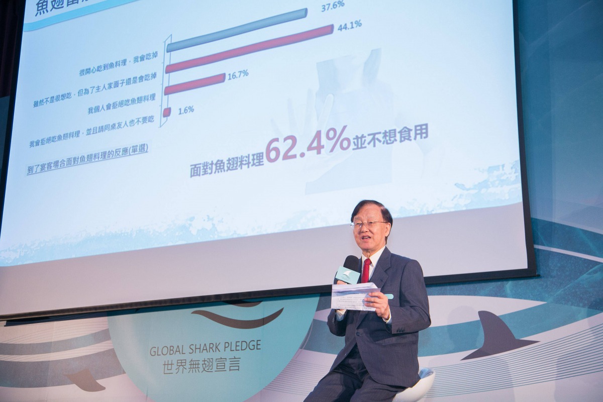 WildAid邀請盛竹如以播報的方式公布今年國內魚翅消費與保育意識調查結果。 WildAid/提供