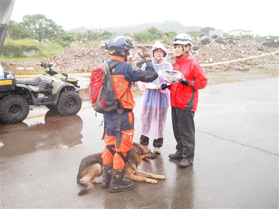 新北市搜救犬救災經驗豐富且屢屢獲得國際認證。 新北市消防局/提供