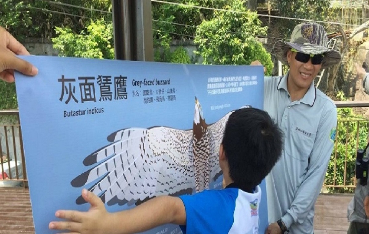 老師教導小朋友認識猛禽。陽管處/提供
