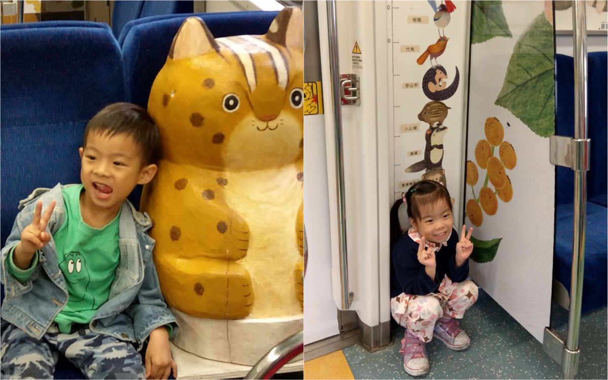 「里山動物列車2.0」首度行駛於東部幹線,車上動物造型裝置深受小朋友喜愛。 花蓮林管處/提供