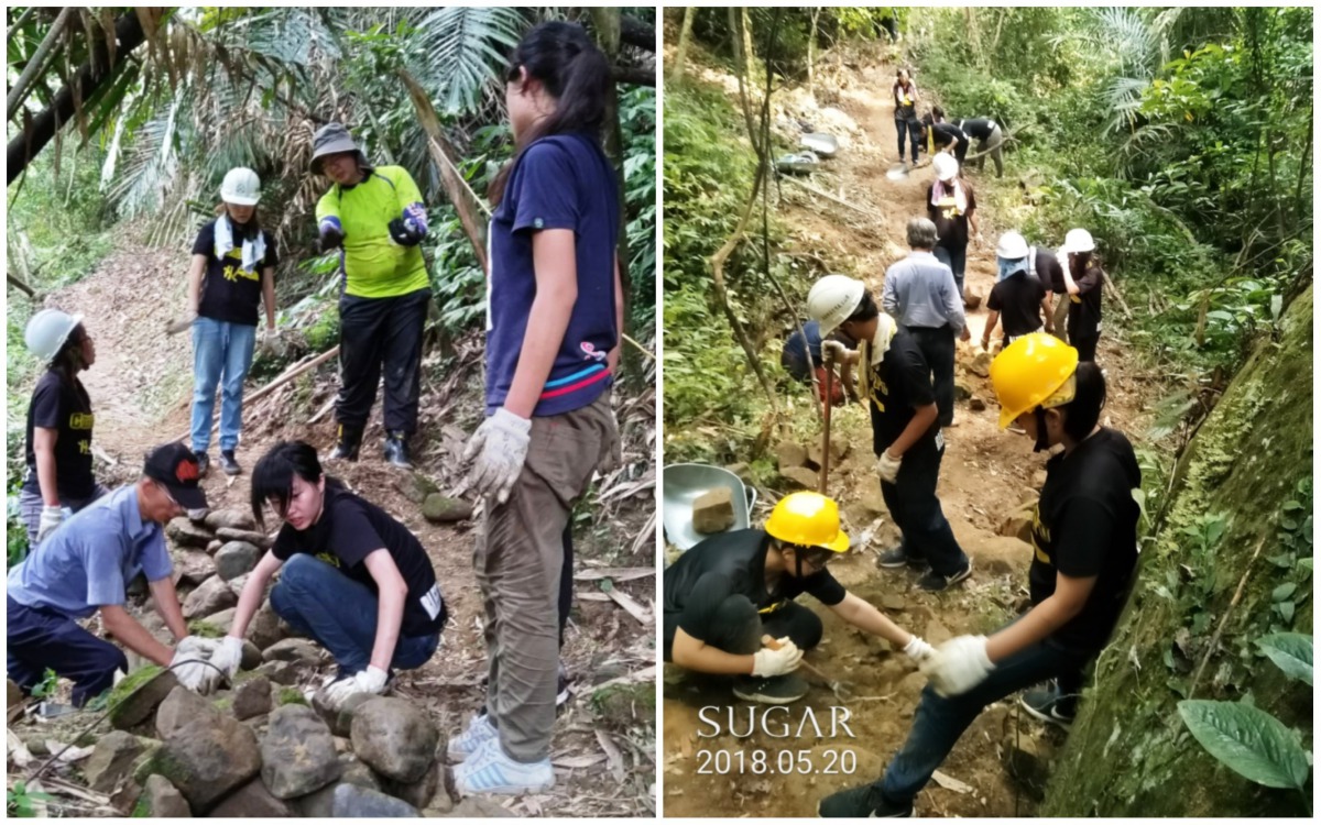 眾人一起徒手打造天然步道。  嘉義林管處/提供