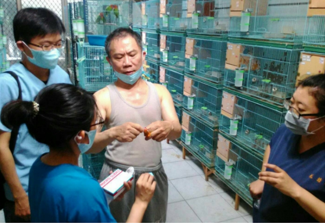 動保處輔導員帶領實習生輔導養殖業者。 高雄市動保處/提供