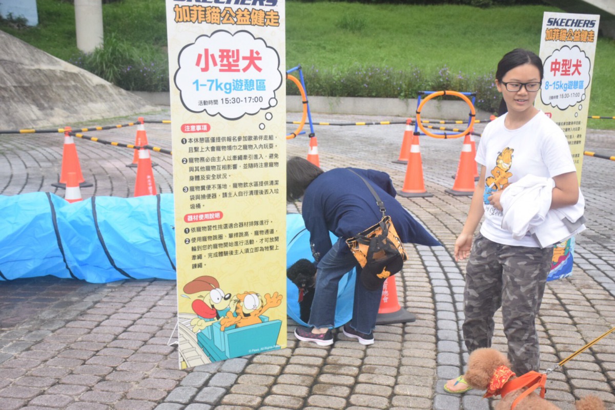 健走途中設有關卡讓毛小孩前來挑戰。 姚崇仁/攝